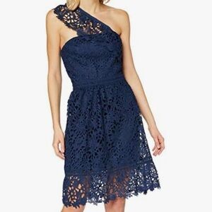 Chi Chi London Elegant Navy Lace One-Shoulder Dress